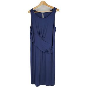 New Fabletics Retta Midi Dress Jersey Knit Stretch Navy Blue Size Large